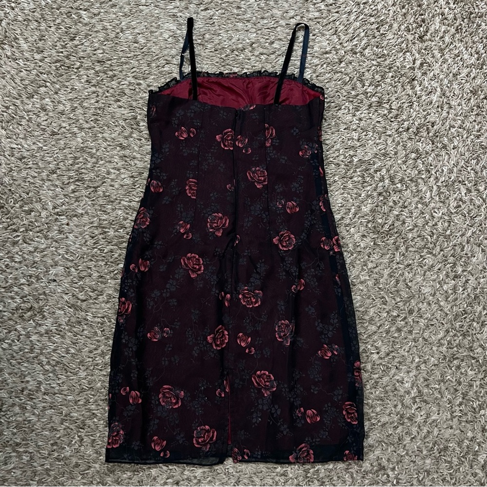 Zum Zum by Niki Livas Y2K Vintage 90s Red Black Floral Mini Size 3 - 4 Dress - Picture 2 of 9